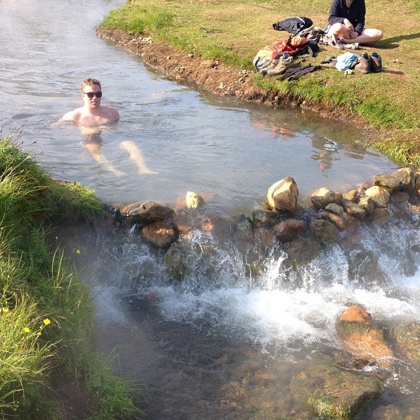 That's me chilling in the hot-spring river I'd like to XC ski to (although snowshoeing would probably be smarter). 